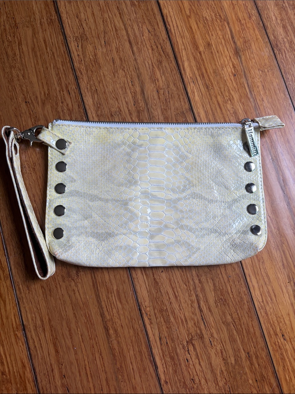 Hammitt Metallic Snake-Embossed Wristlet in Light Gold NWT